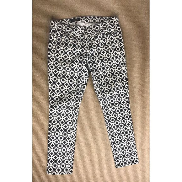 Womens J Crew Toothpick Skinny Jeans Size 30 Ivory Black Geometric Print Pants‎ - Picture 1 of 10